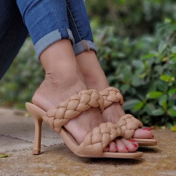 Shoes - Women's Nude Double Braided Square Toe Mule Sandal